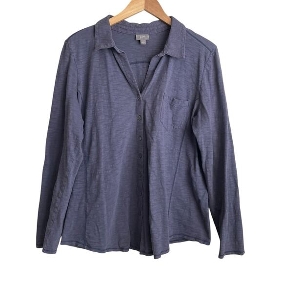 J Jill Women Top XL Gray Button Up Cotton Preppy Coastal Beachy Office Travel - Picture 1 of 13